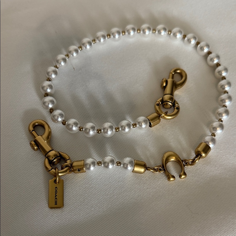 Coach Gold and White Pearl Bag Chain